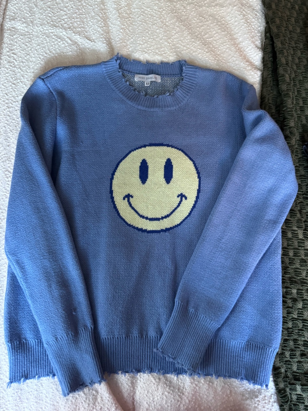 Blue Smiley Face Knit Sweater